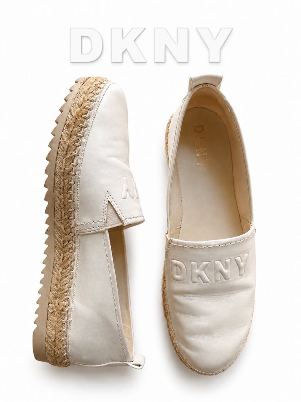DKNY White Logo Espadrille Platform Slip-On Shoes Women’s Size 7